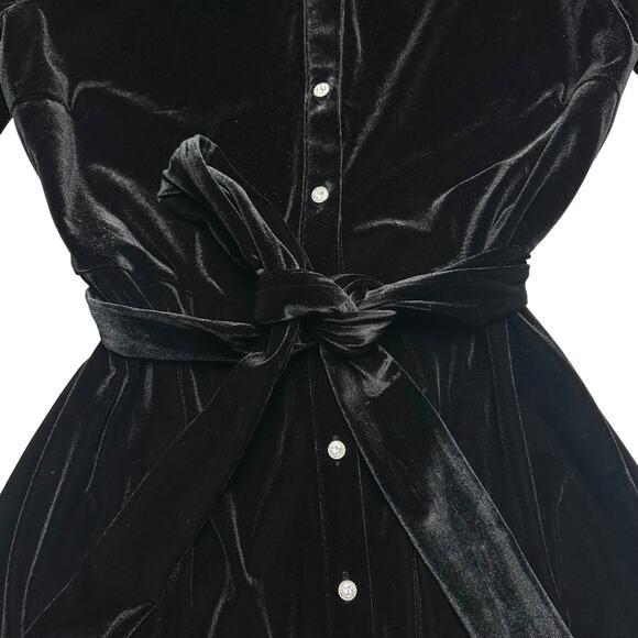 Zara | Women | Black Stretch Velvet Jewel LS Little Black Mini Dress | Medium - Picture 11 of 15